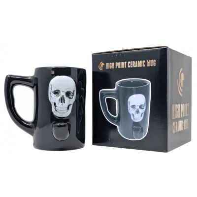 High Point Ceramic Skull Imprint Mug with Built-in Hand Pipe