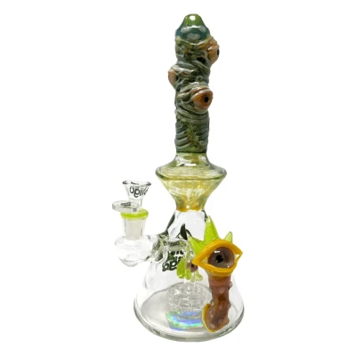 11" BIIGO Glass Green Multi Devil Eye Matrix Perc Beaker Water Pipe