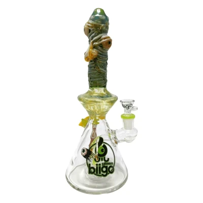 11" BIIGO Glass Green Multi Devil Eye Matrix Perc Beaker Water Pipe