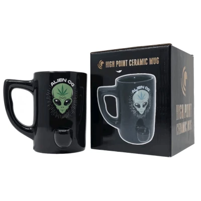 High Point Ceramic Alien Imprint Mug Hand Pipe - Dual-Function Coffee Mug