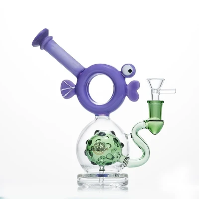 Shadow Glass Water Pipe Fish Head Shape With Swiss Perc